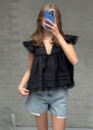 Light linen angel sleeve bluse Sort A1040370 Ganni 